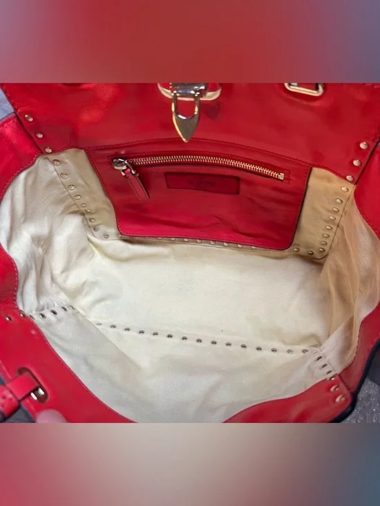 Valentino Garavani Rockstud Medium Red Leather Shoulder/Crossbody/Tote Bag W/COA - Picture 5 of 15